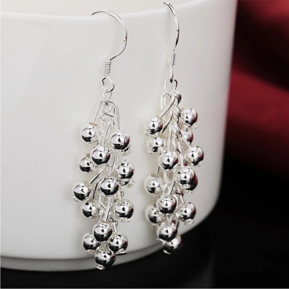 925 Sterling Silver Smooth Grape Bead Ball Earrings chandelier New - Picture 4 of 12